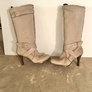Knee High Canvas/Leather Tan Boots